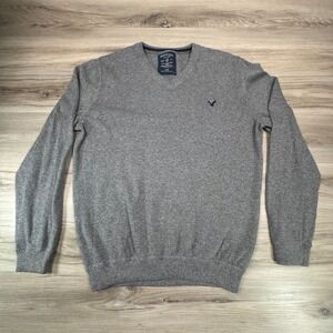 VTG American Eagle Outfitters Mens Gray V Neck Long Sleeve Sweater Large Preppy